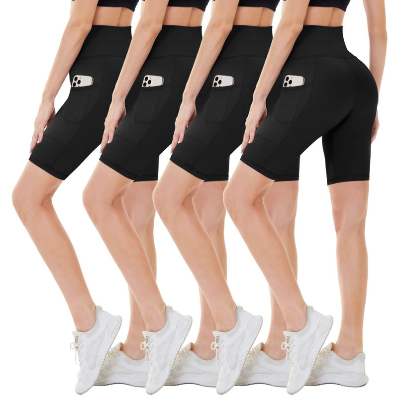 CAMPSNAIL 4 Pack Biker Shorts Women with Pockets â€“ 5"/8" High Waist Tummy Control Workout Gym Yoga Running Compression Shorts - Image 1